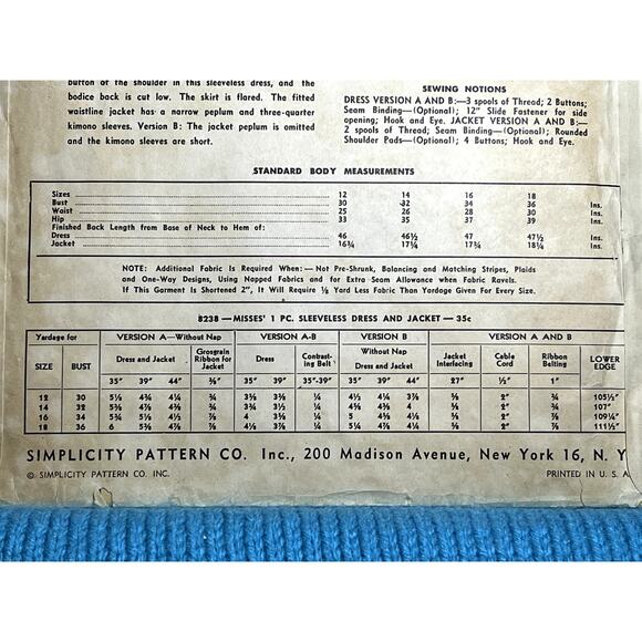 Simplicity 8238 pattern designer dress fit and flare jacket 1950s size 12 - Picture 8 of 8